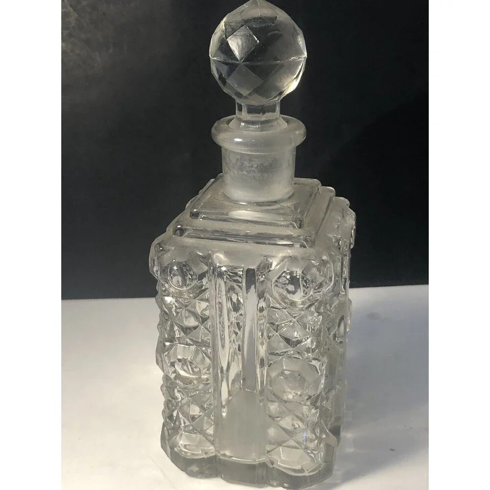 Vintage Diamond Cut Decanter Cologne Bottle Diamond Pattern Square